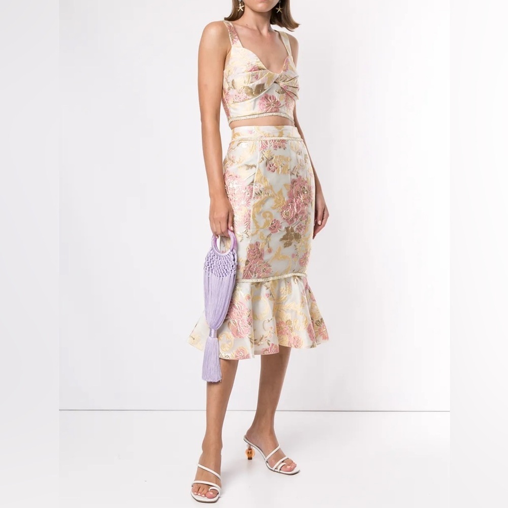 We Are Kindred Delphi floral-brocade luxury skirt & top size 4